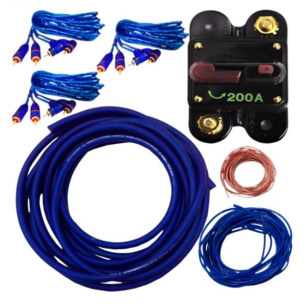Kit Instalação Som Disjuntor + Cabo Rca + Fio 21mm Até 2500w